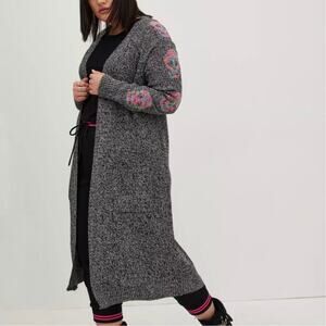 Torrid Lovesick Long Sleeve Raglan Duster Cardigan Space Dye Rainbow Skull Sz: 3